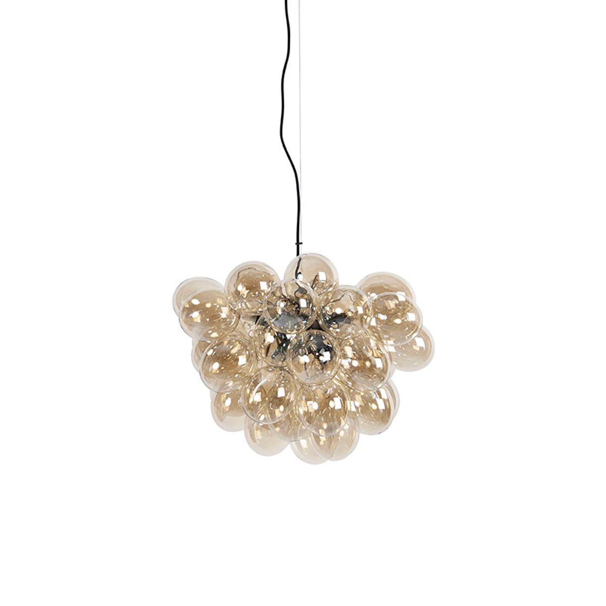 Smart hanglamp zwart met Amber glas incl. 8 Wifi g9 - Uvas
