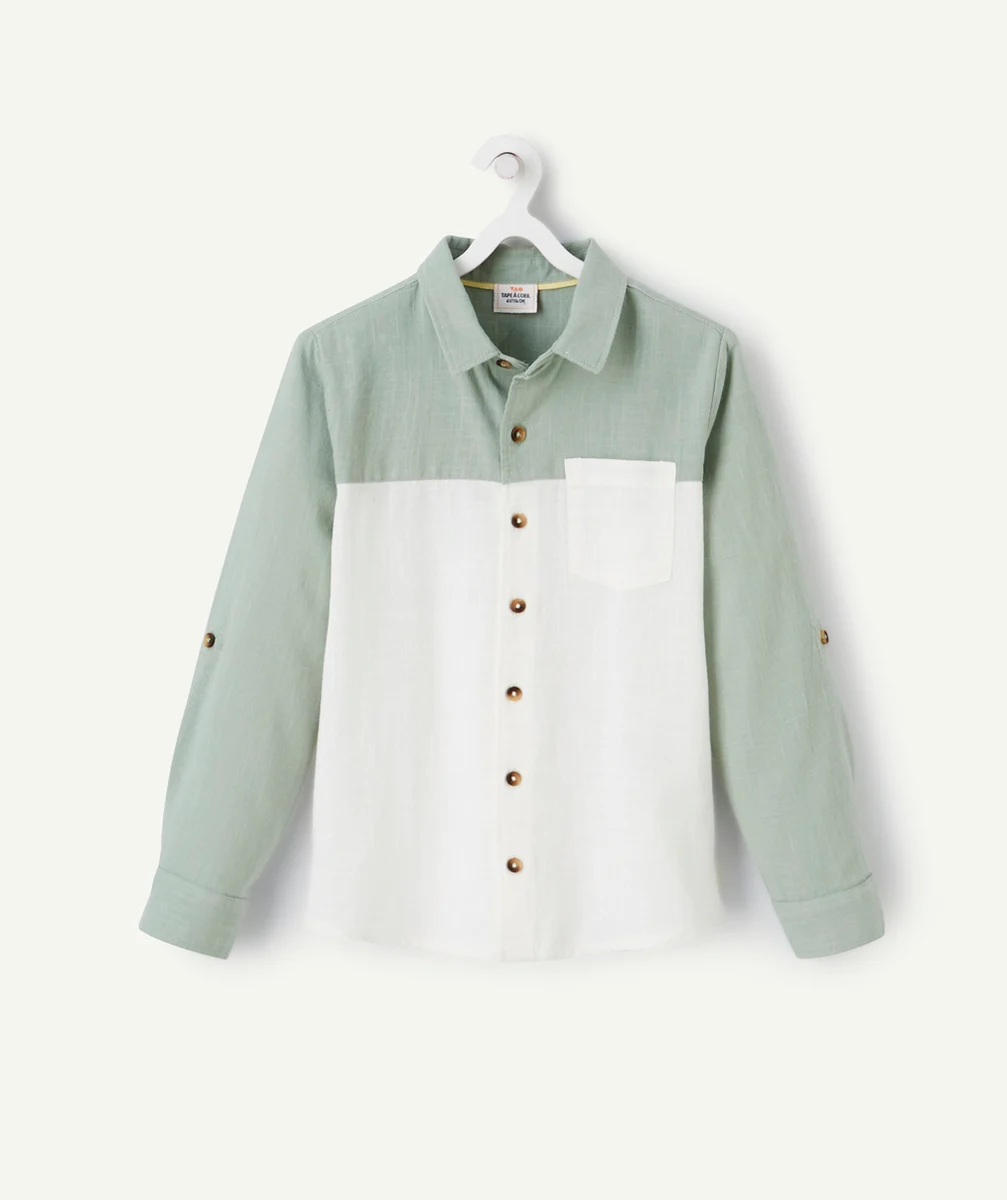 CHEMISE GARÇON EN COTON BLANC ET VERT