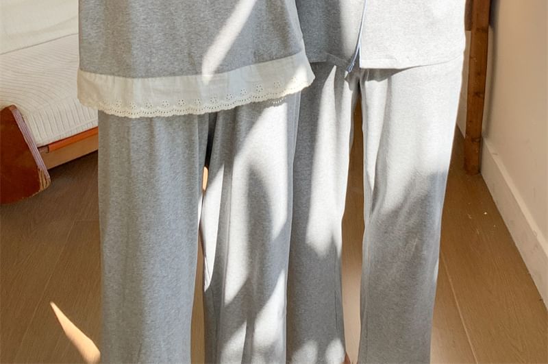Tanee - Bijpassende pyjamaset voor koppels: top met lange mouwen en knopen + broek met rechte pijpen (verschillende ontwerpen)