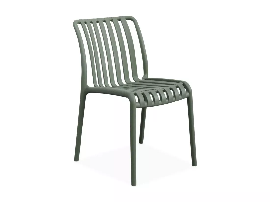 Lot de 4 chaises de jardin en plastique vert de gris. empilables. déjà montées