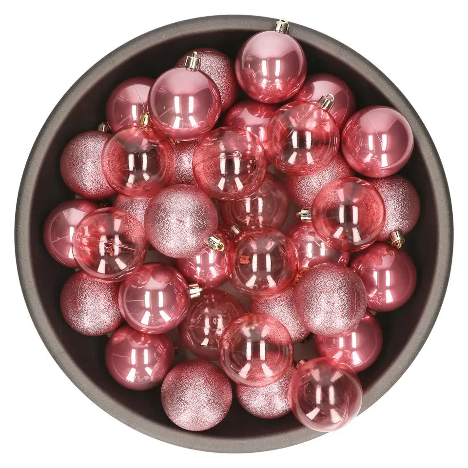 Decoris kunststof kerstballen - 25x stuks - 8 cm -oudroze