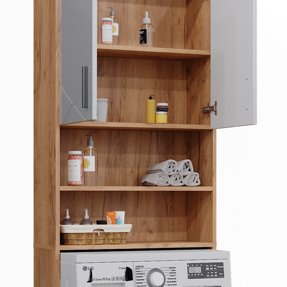 Vicco Waschmaschinenschrank Irma Eiche Weiß Hochglanz 64 x 191 cm Badezimmer