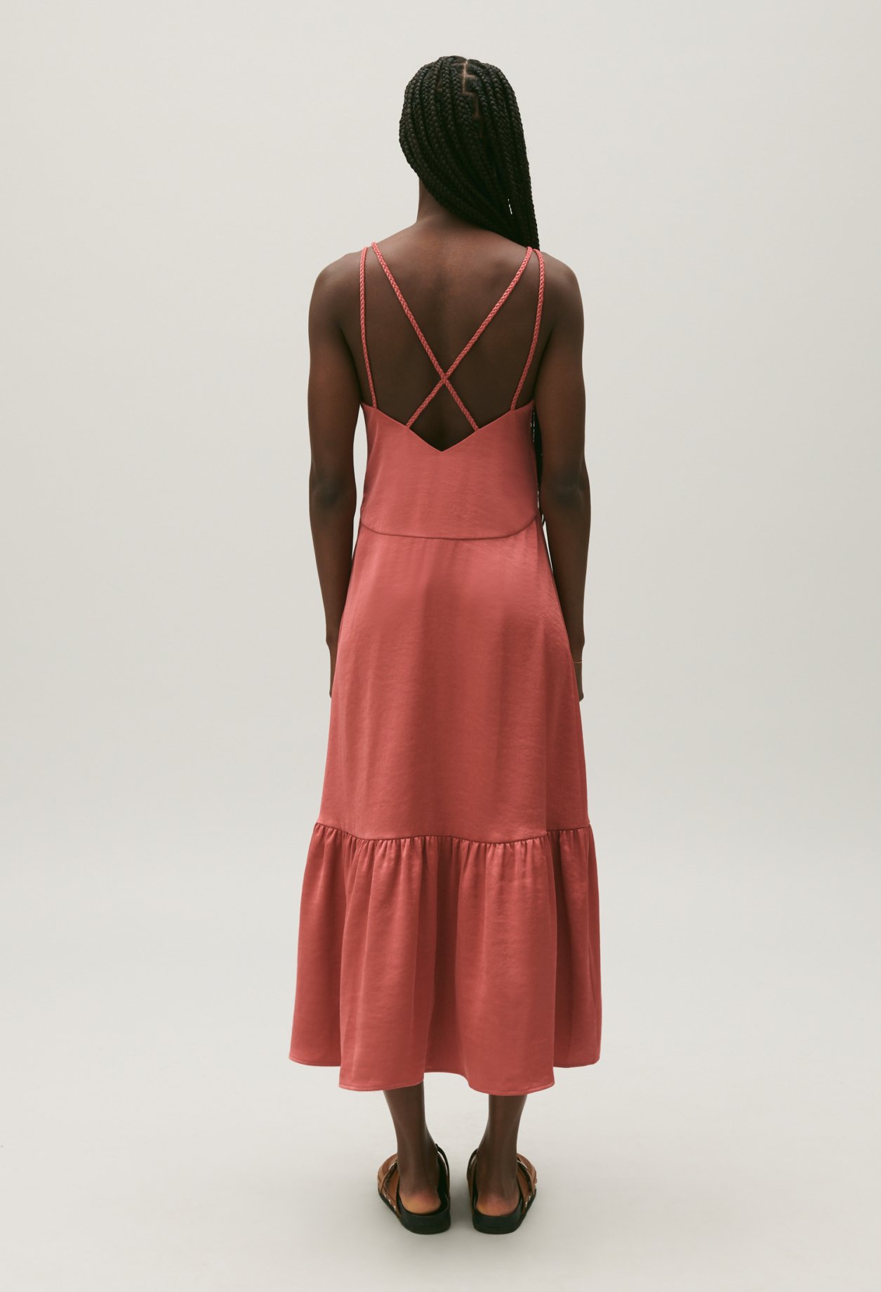 Robe midi satinee terracotta