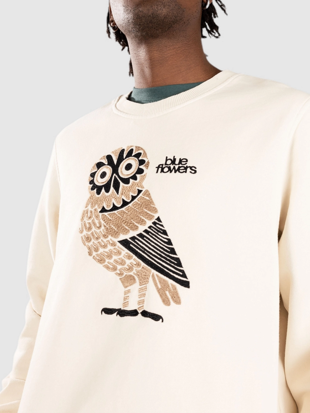 Blue Flowers Owl Sweater cream