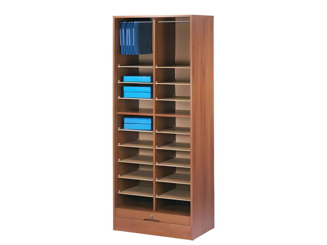 Classeur à Rideau Largeur 70 cm Hauteur 172 cm 20 niches - Coloris: Merisier