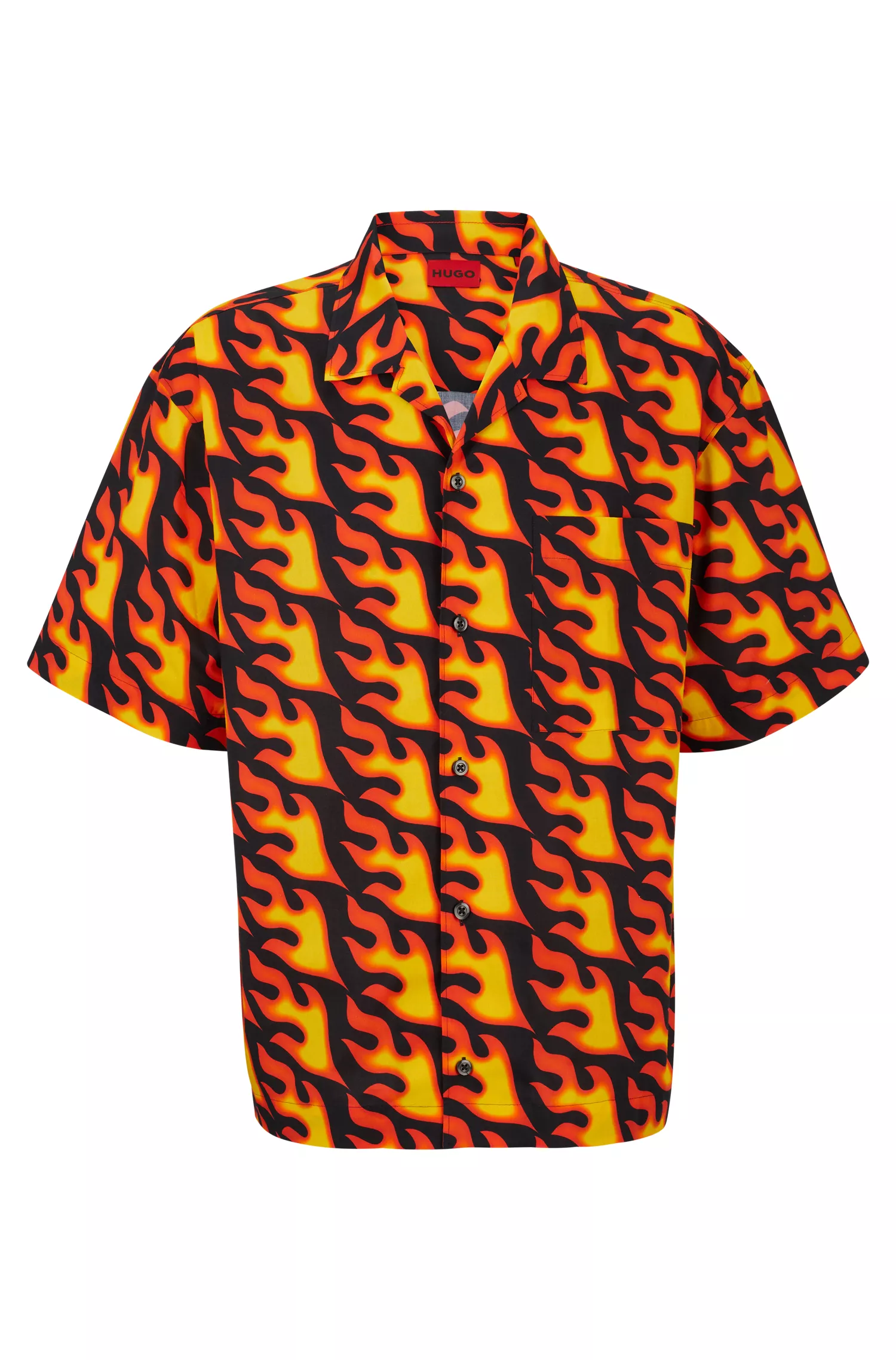 Camisa HUGO vermelha de manga curta com modelagem oversized e estampa da estação.