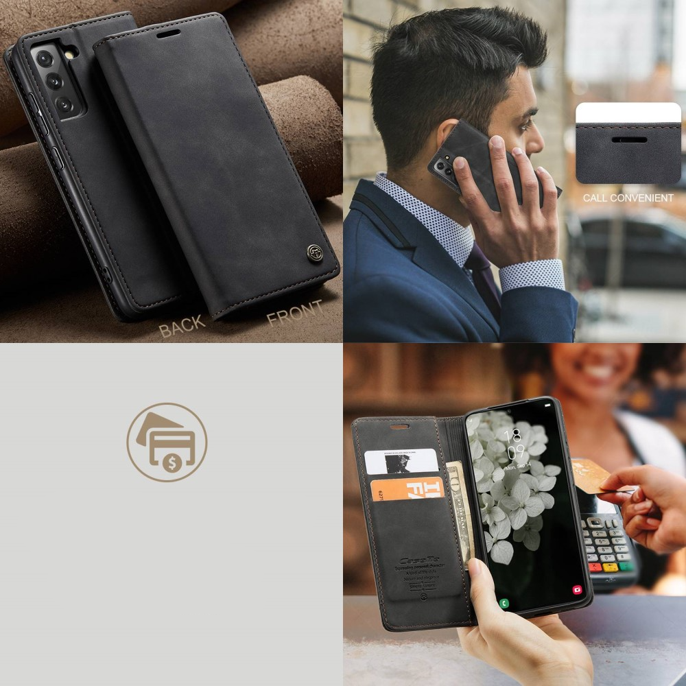 Samsung Galaxy S22 5G Leder Tasche Flip Wallet Etui mit Kartenfächern - Schwarz