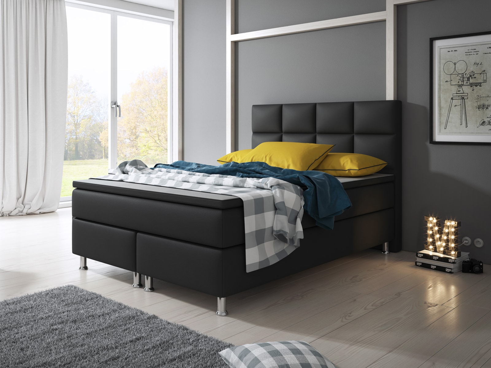 Inter Handels Boxspringbett Miami 140x200 cm schwarz