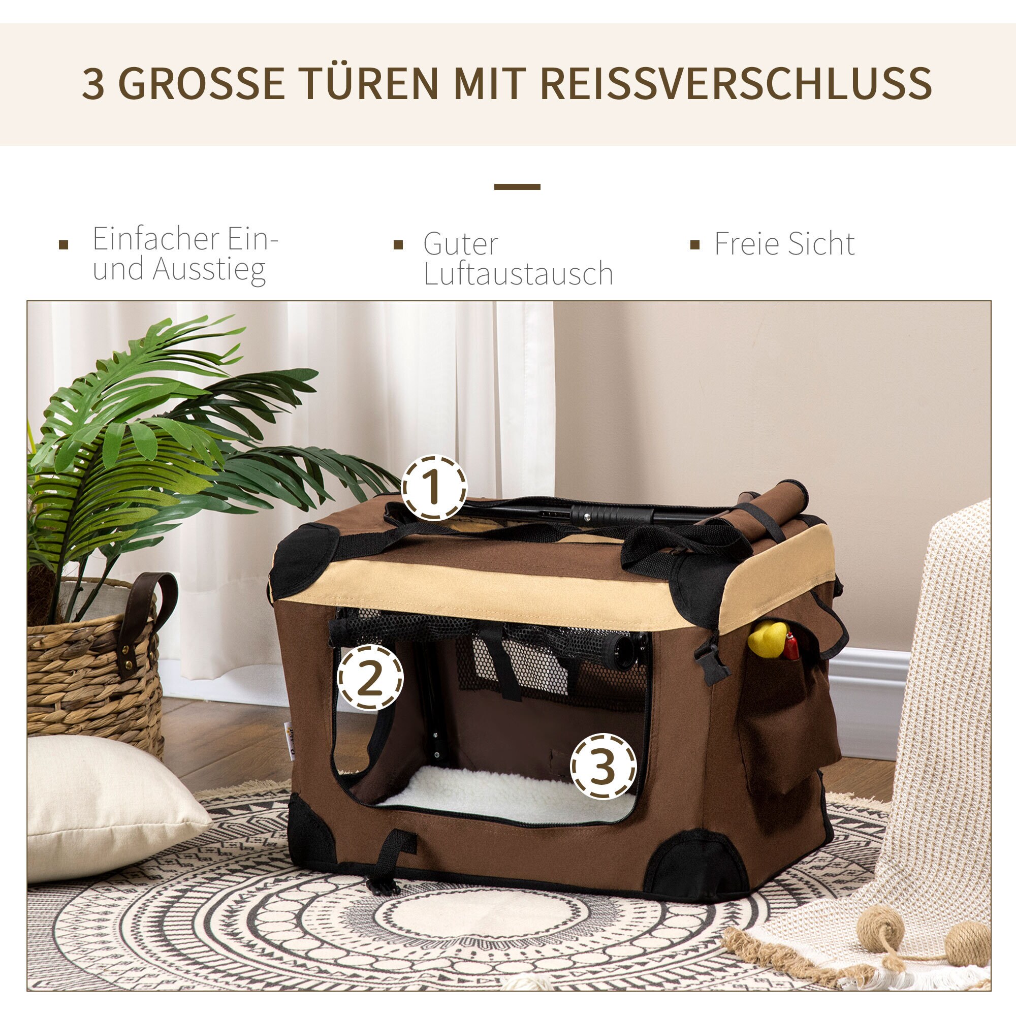 PawHut Tragetasche mit Kissen grau, schwarz 50,5L x 33,5B x 35H cm