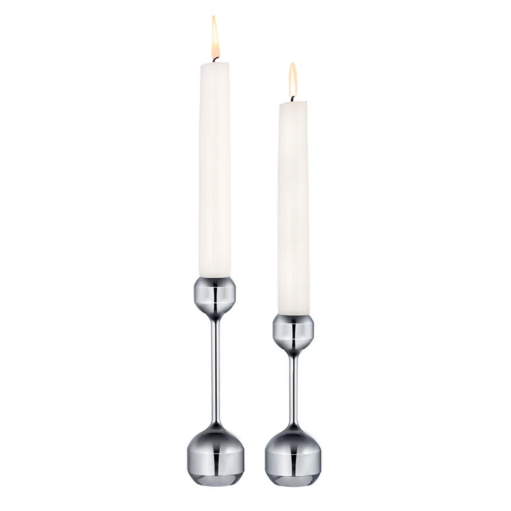 Lind DNA - Silhouette Kerzenhalter, Ø 4.2 x H 12 cm   Ø 4.2 x H 14.5 cm, silber (2er-Set)
