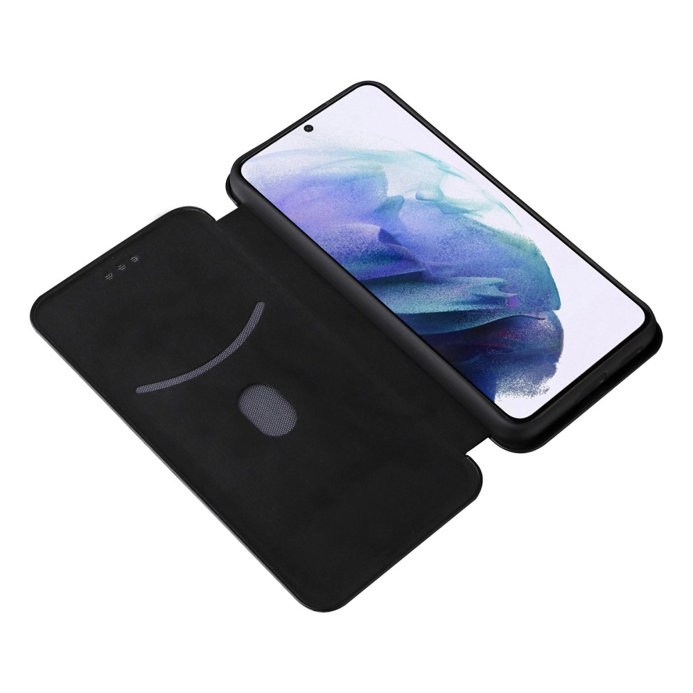 Samsung Galaxy S22 5G Leder Tasche Flip Cover Carbon Look - Schwarz