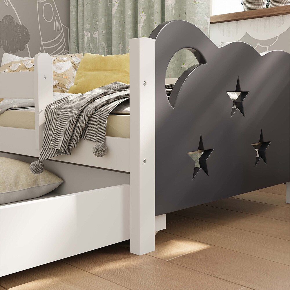 VitaliSpa Kinderbett Einzelbett Juniorbett Jessica Weiß Grau 140x70 cm modern Kinderzimmer Bett Bettschublade Rausfallschutz