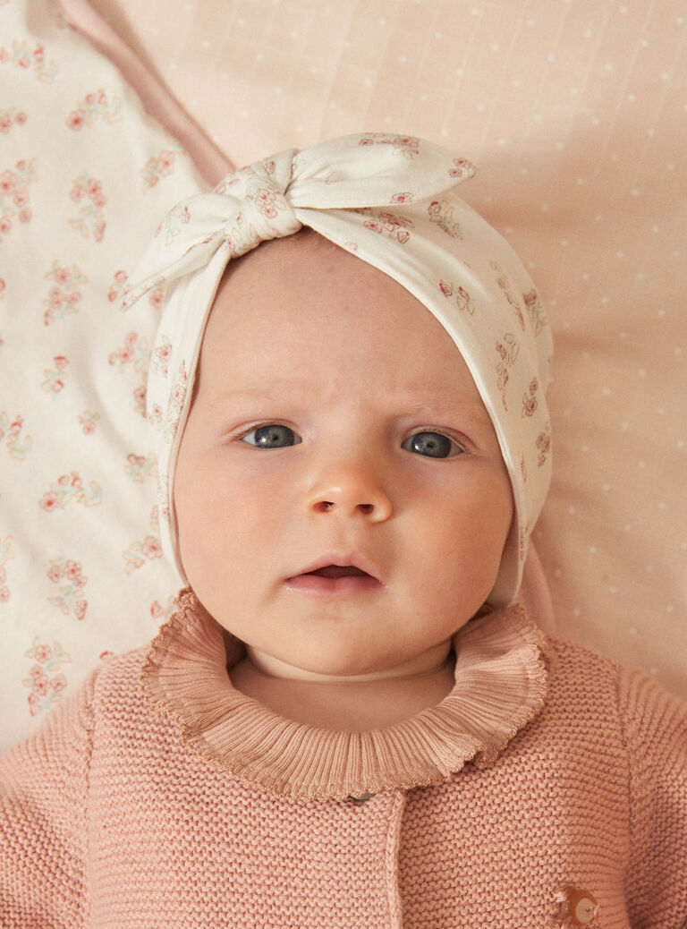 Bonnet de naissance écru en coton biologique