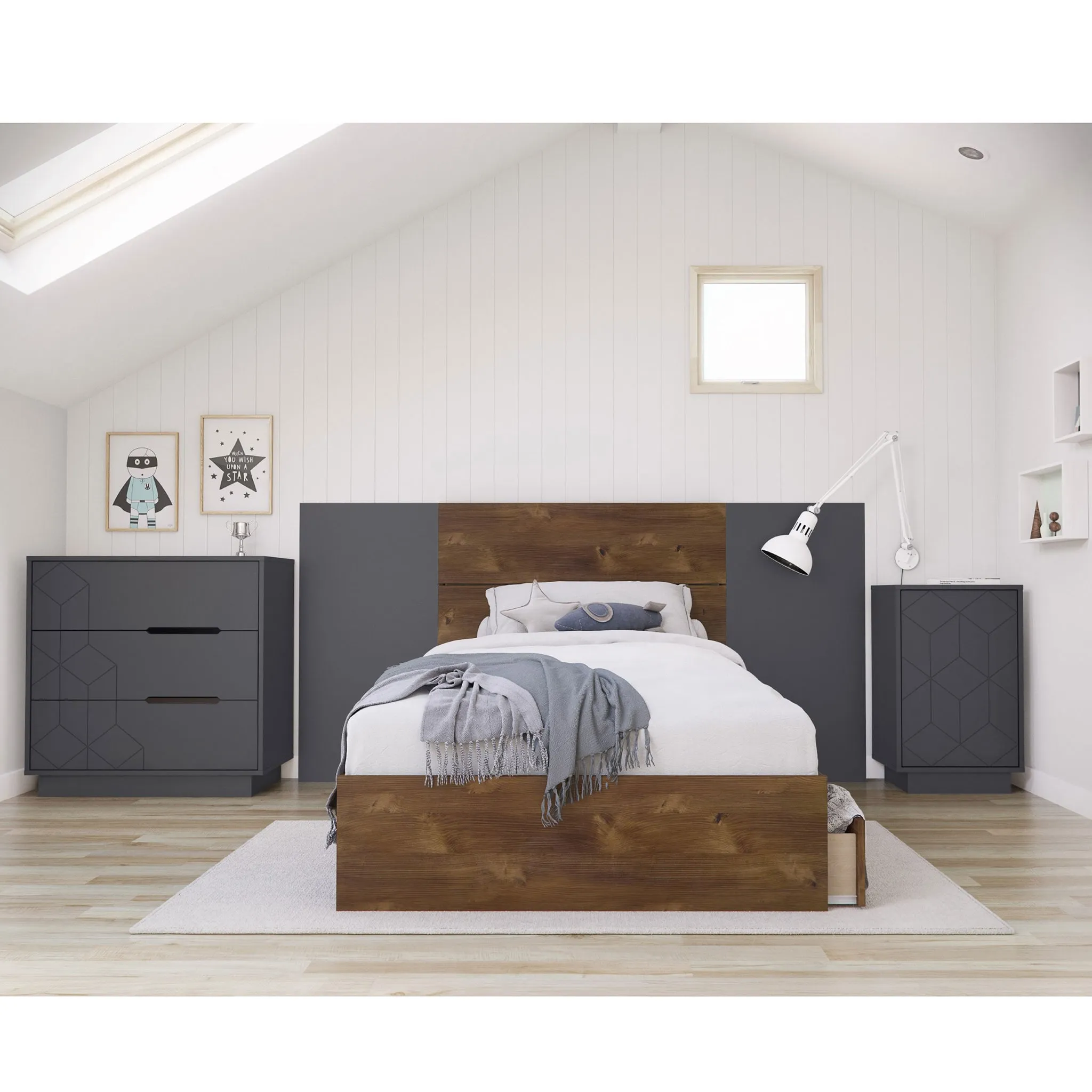 Nexera Bureau 3 Tiroirs - Gris Charbon