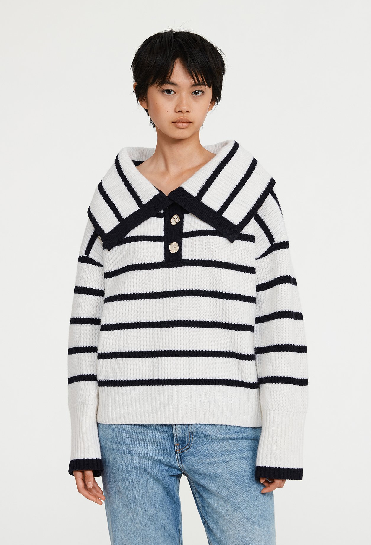 Pull bicolore &agrave; rayures laine