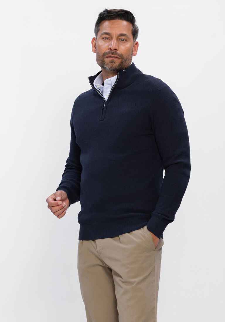 donkerblauwe profuomo trui pullover half zip twinkle slub
