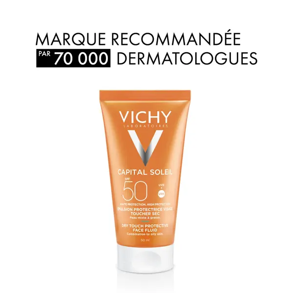 Protetor solar facial Vichy Capital Soleil Dry Touch FPS 50 2x50ml