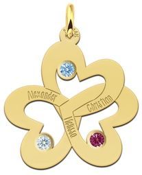 Ketting hanger drie harten verbonden met geboortestenen Goud