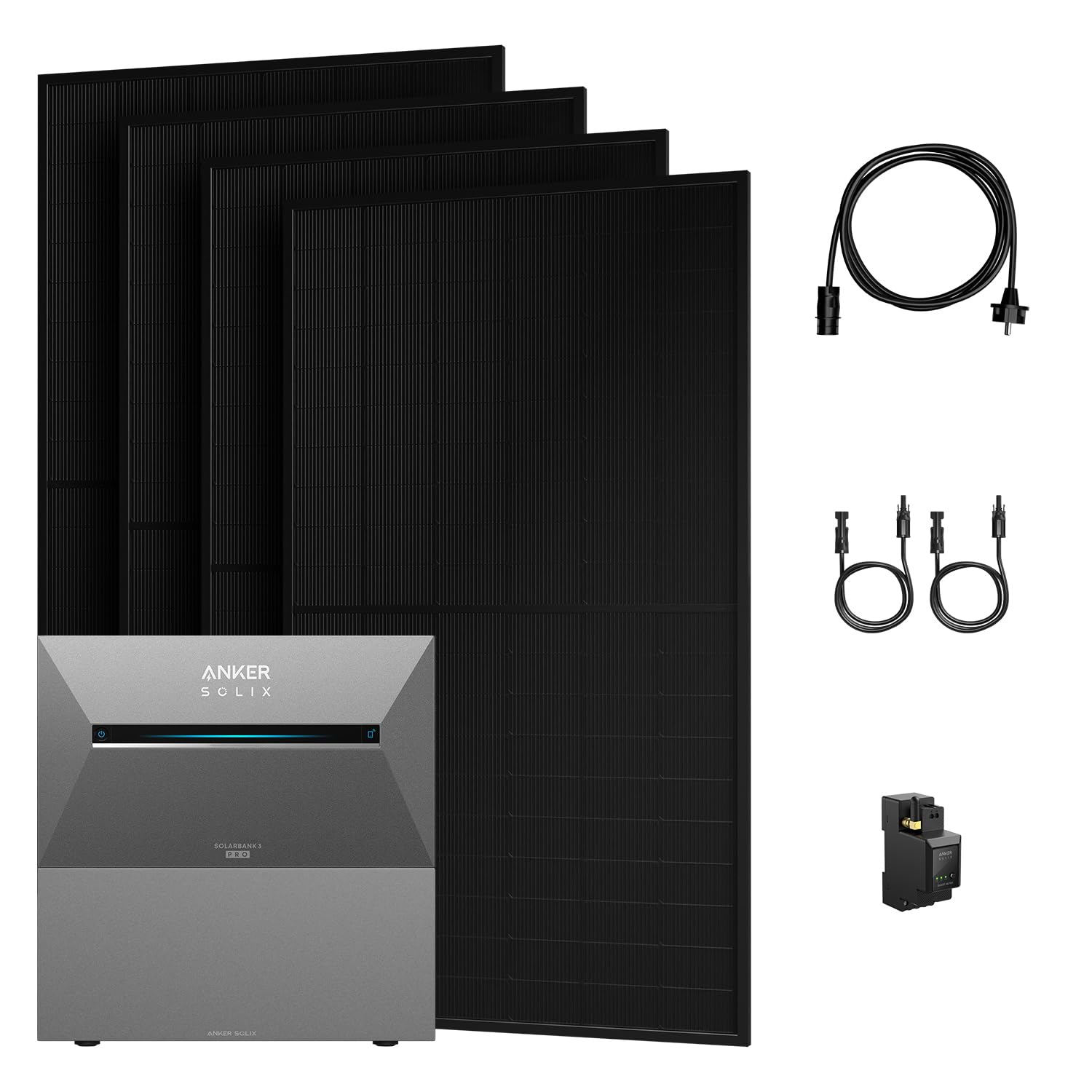 All in One 2000W Balkonkraftwerk mit Speicher 5376Wh, Anker Solix Solarbank 3 E2700 Pro mit BP2700, Smarten Zähler&Zubehör Komplettset, 4×500W Jasolar Solarmodule, Plug&Play (0% MwSt)