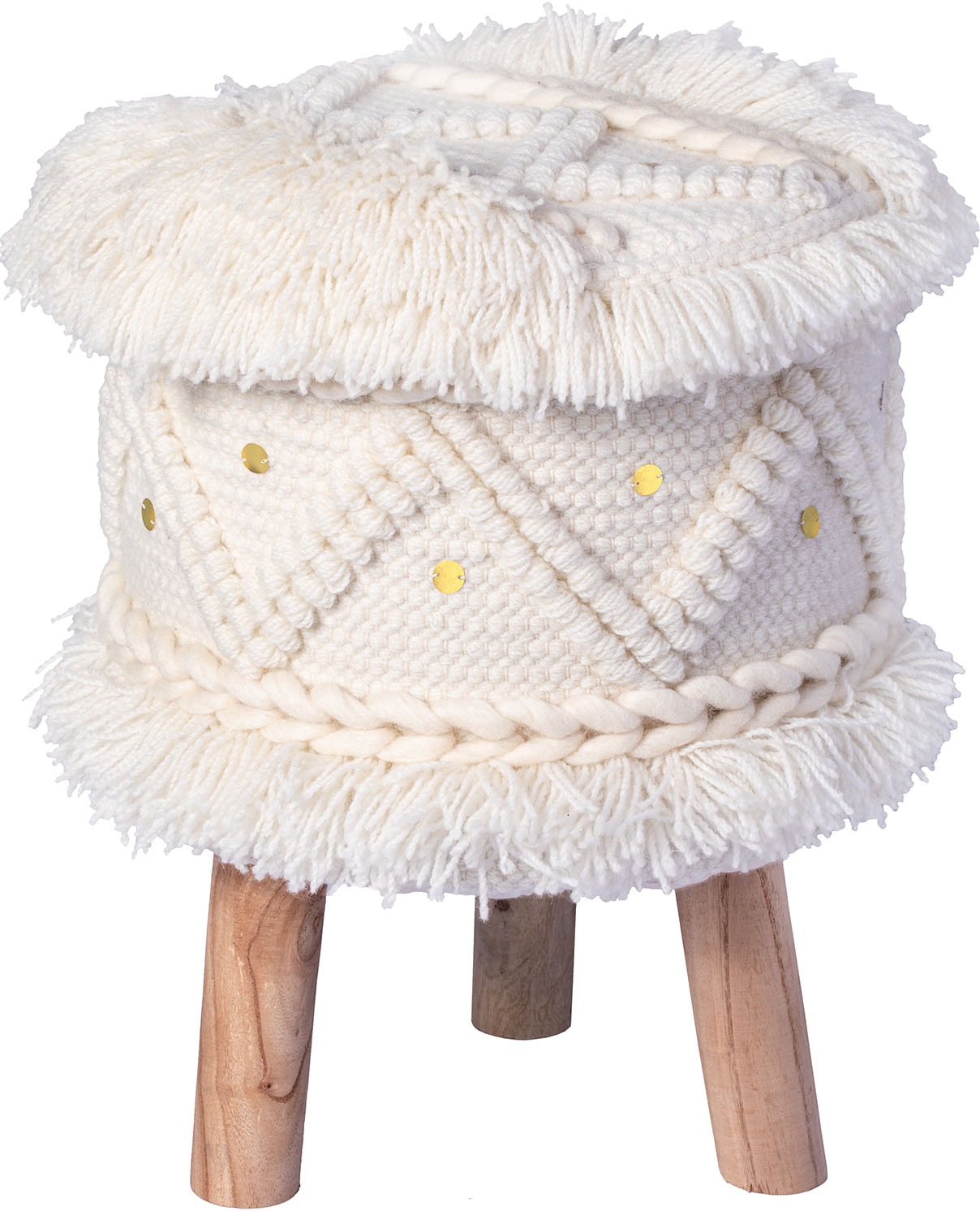 Kayoom Sitzhocker »Hocker Bohist 525, charaktergebende Strukturen mit Fransen und Quasten« 1 Stk. tlg. handgefertigtes Unikat, Boho-Style, gut kombinierbar