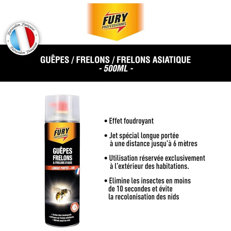 Insecticide Fury guêpes et frelons - Aérosol de 500 ml