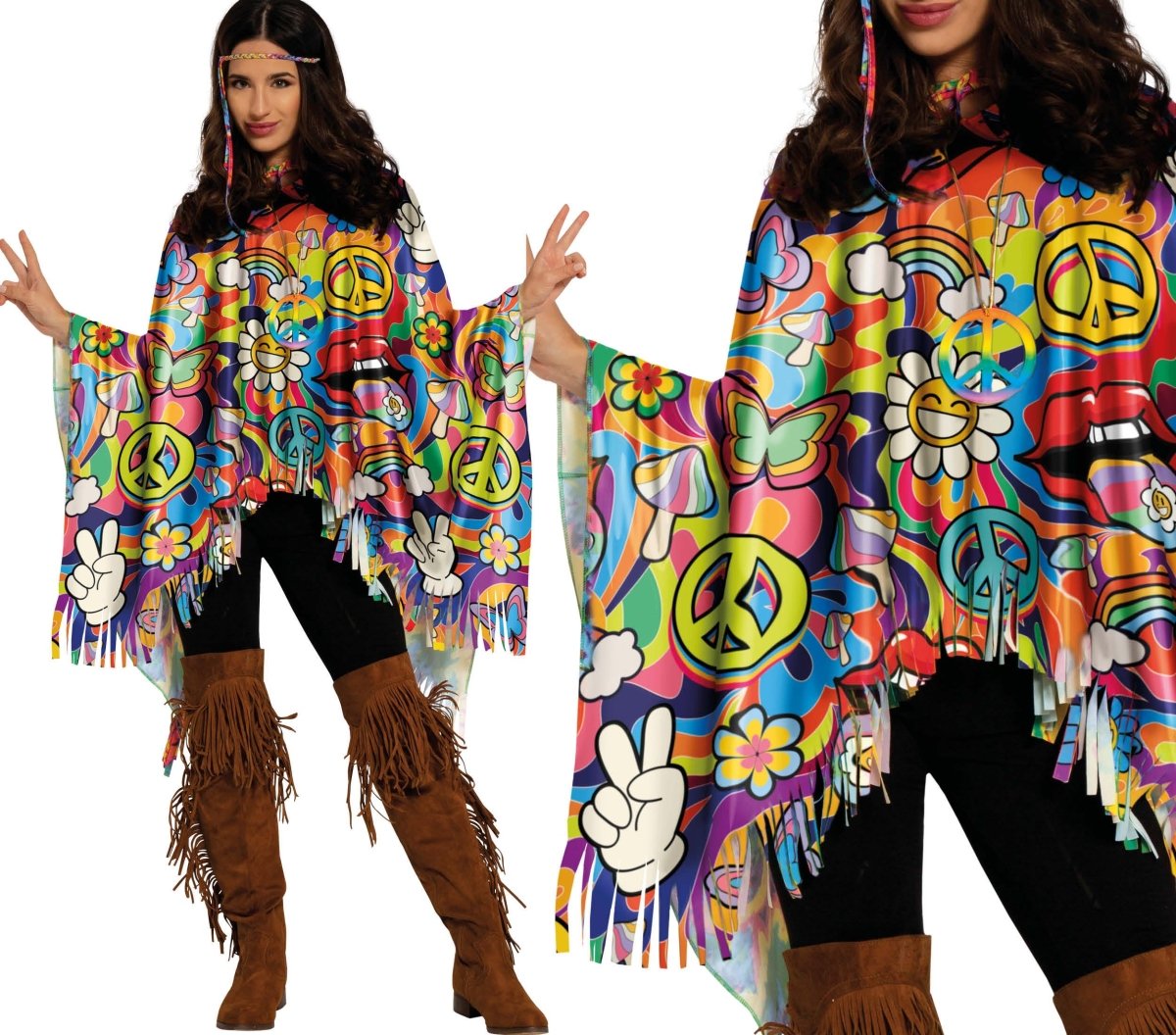 Hippie 60S Poncho Franjes