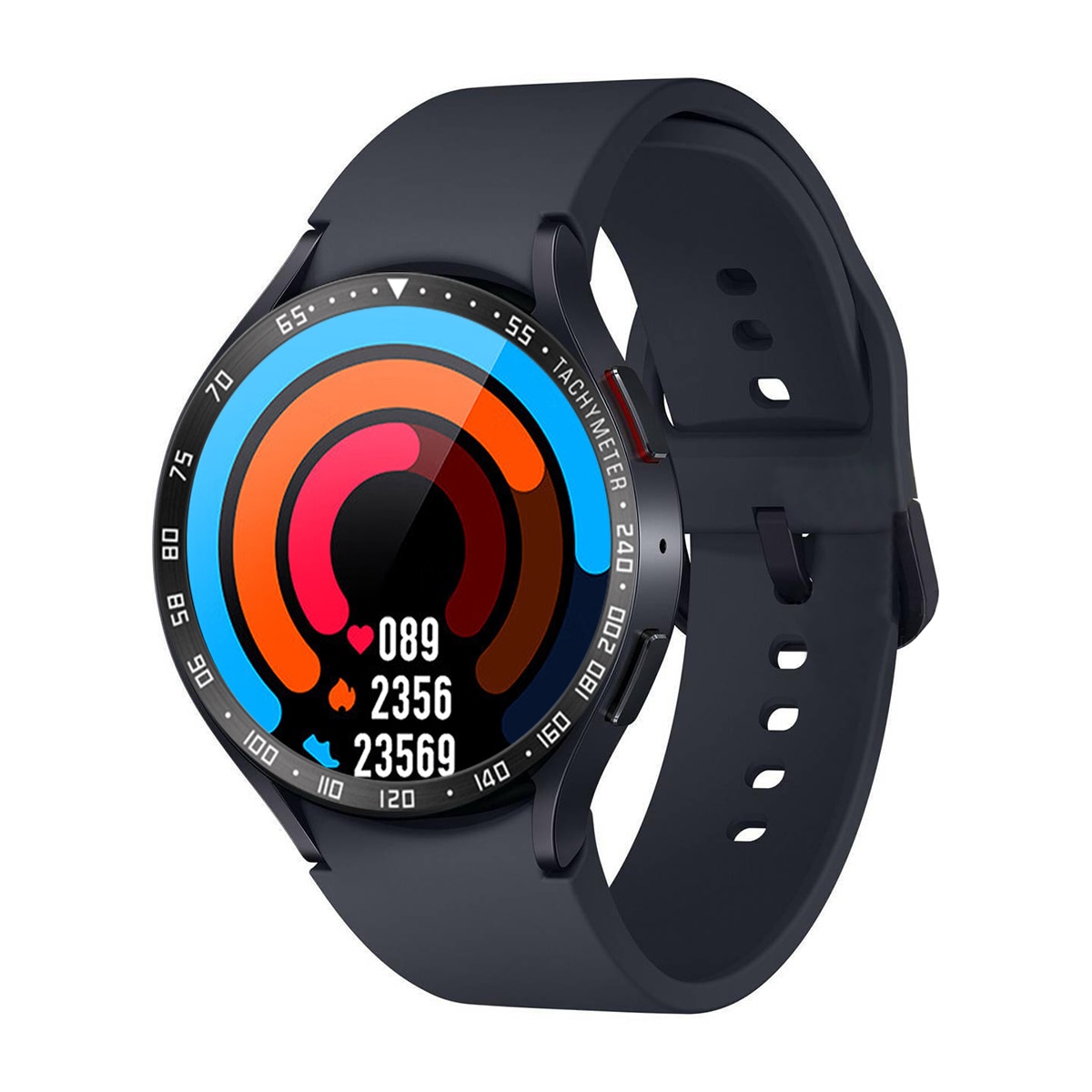Svart sirkel med hvite bokstaver Klokkeramme kompatibel med Samsung Watch 6 Sort 36.5mm/44mm