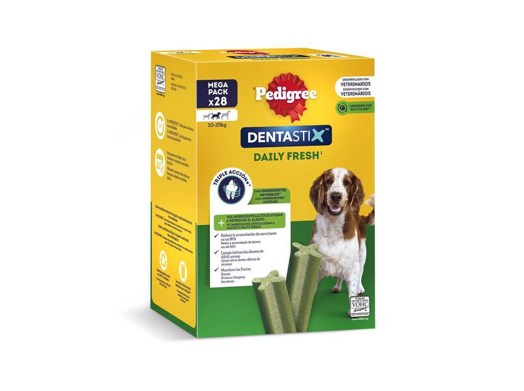SNACKS PARA CÃO DENTASTIX PEDIGREE FRESH RAÇA MÉDIA 720G 28 UNIDADES