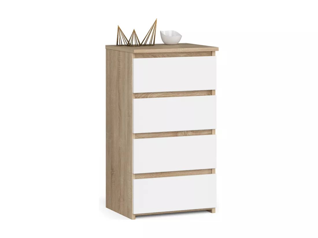 Commode AKORD CL4 Chêne Sonoma 40 cm 4 tiroirs façade Blanche 40x35x74 cm