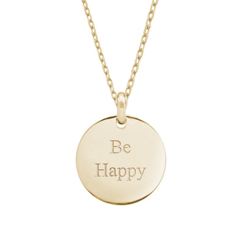 Collier Gravé BE HAPPY - Médaille plaqué or femme