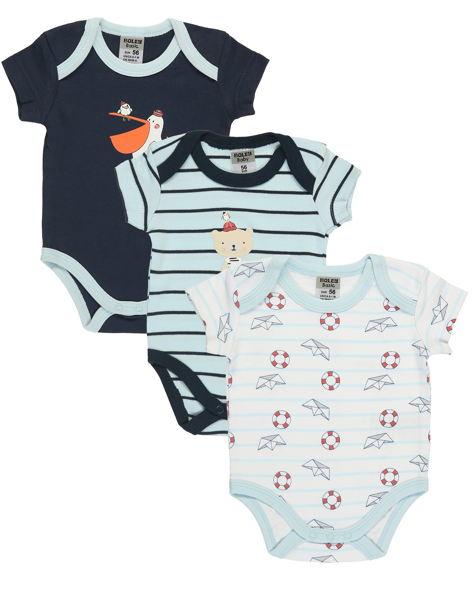 Kurzarm-Body AT THE SEA 3er-Pack in blau