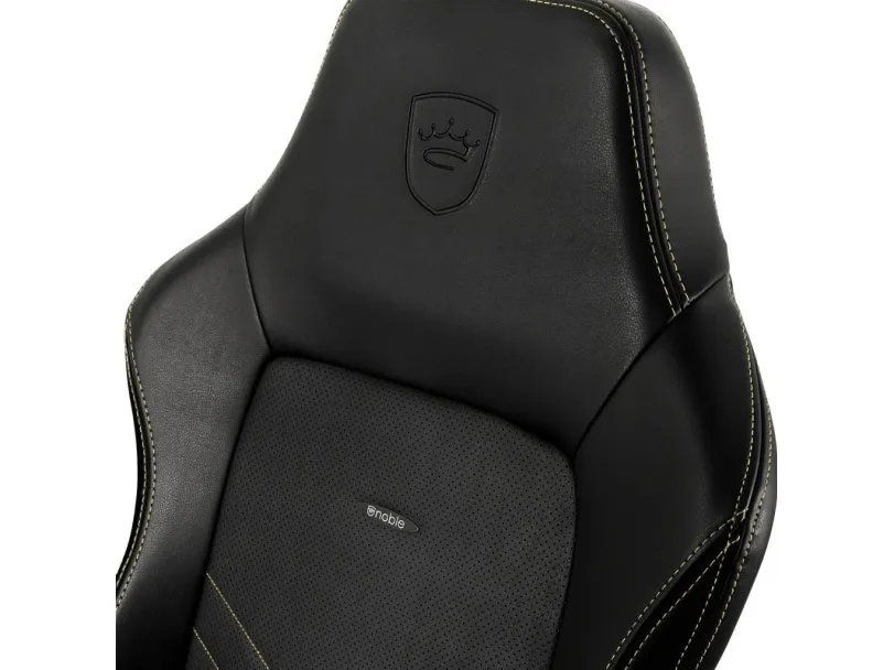 Noblechairs Hero - Stol - ergonomisk - armstøtter - T-formet - vippe - drejeled - aluminium, polyurethan, stål, memory foam, polyuretan vegan falsk læder - sort, guld