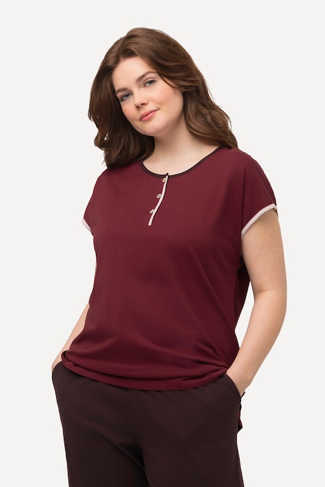 Pyjama-T-Shirt, Paspel, Rundhals, Halbarm, Biobaumwolle