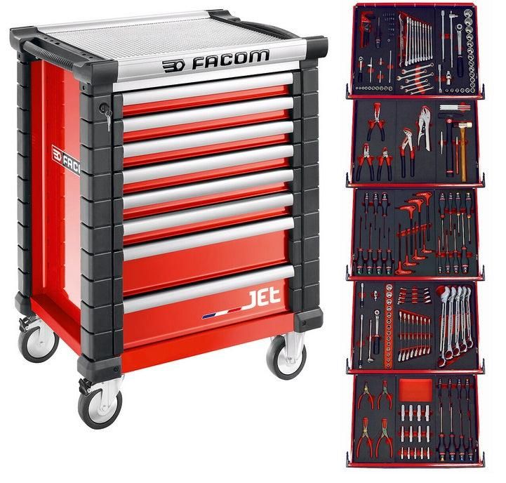 Facom Gereedschapswagen 8 laden, met 5 gevulde laden (FOAM MODULES) - Rood  - JETCMM175BNL