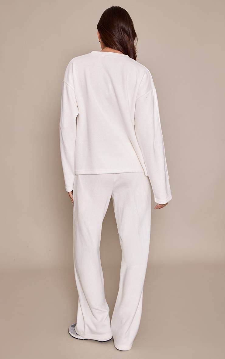 Crème Pantalon De Jogging Droit En Maille Côtelée Douce