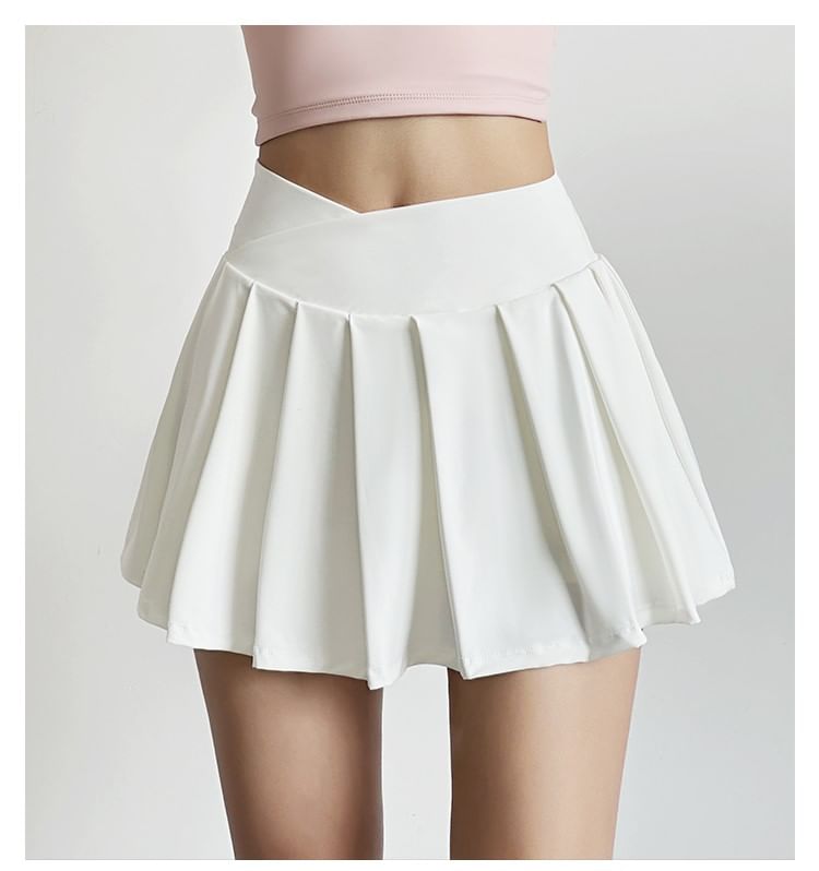 Engiko - Hoge taille sport effen geplooide skorts