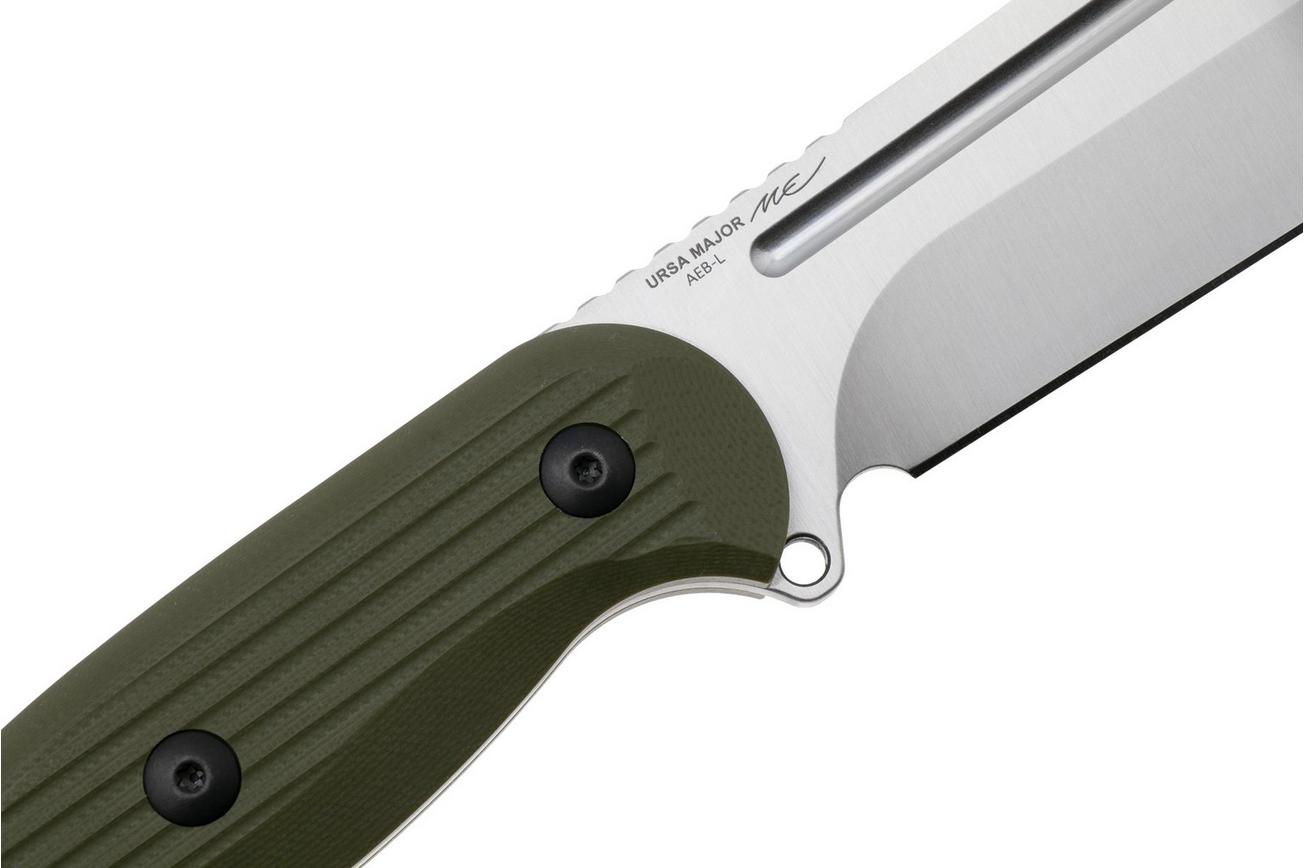 Kizer Ursa Major 1082A2, Satin AEB-L, Olive Green G10, vaststaand mes, Maksim Epifantsev design