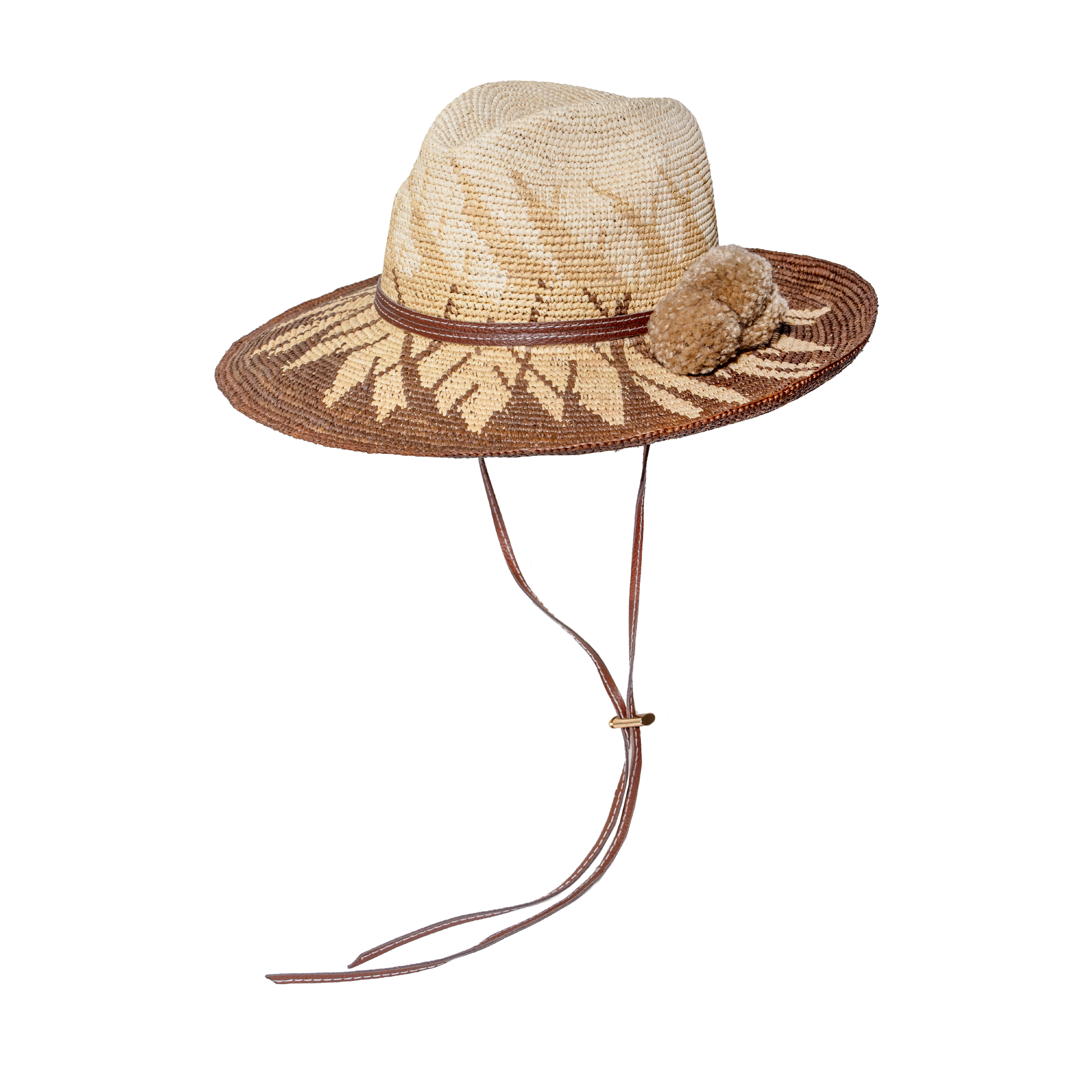 Chapeau Panama bicolore au crochet avec pompon