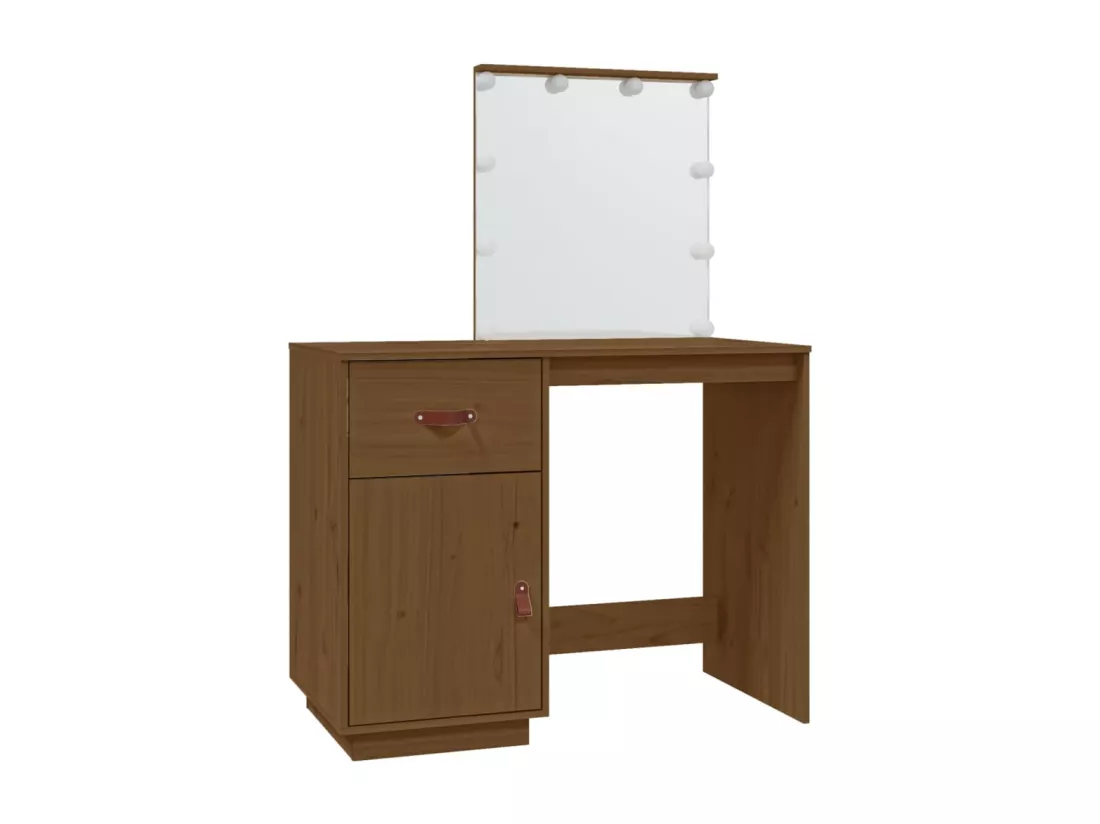 Coiffeuse avec LED Marron miel 95x50x133,5cm Bois de pin massif