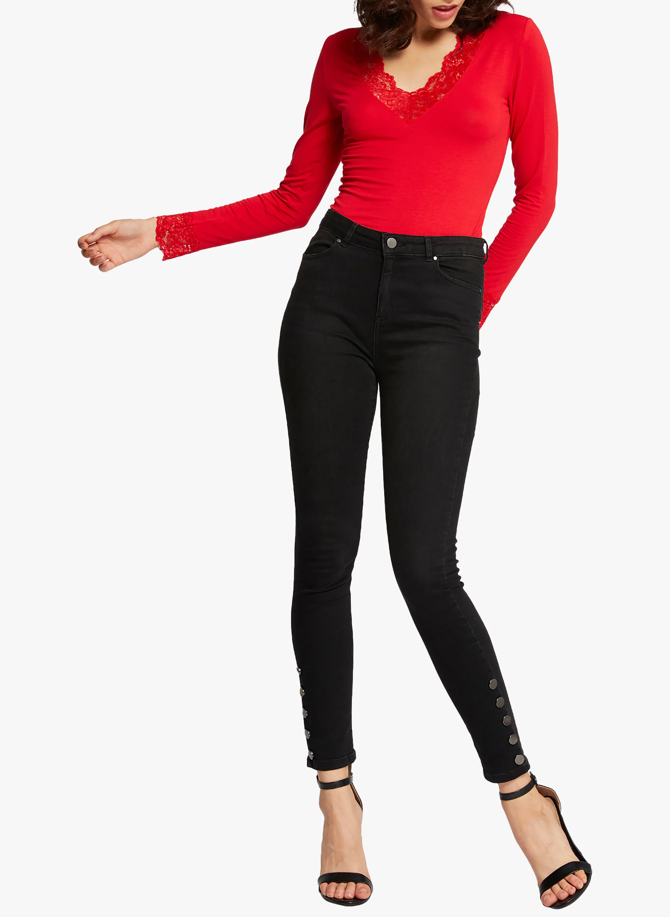 TRACY.N - Pull col V détails dentelle | Rouge
