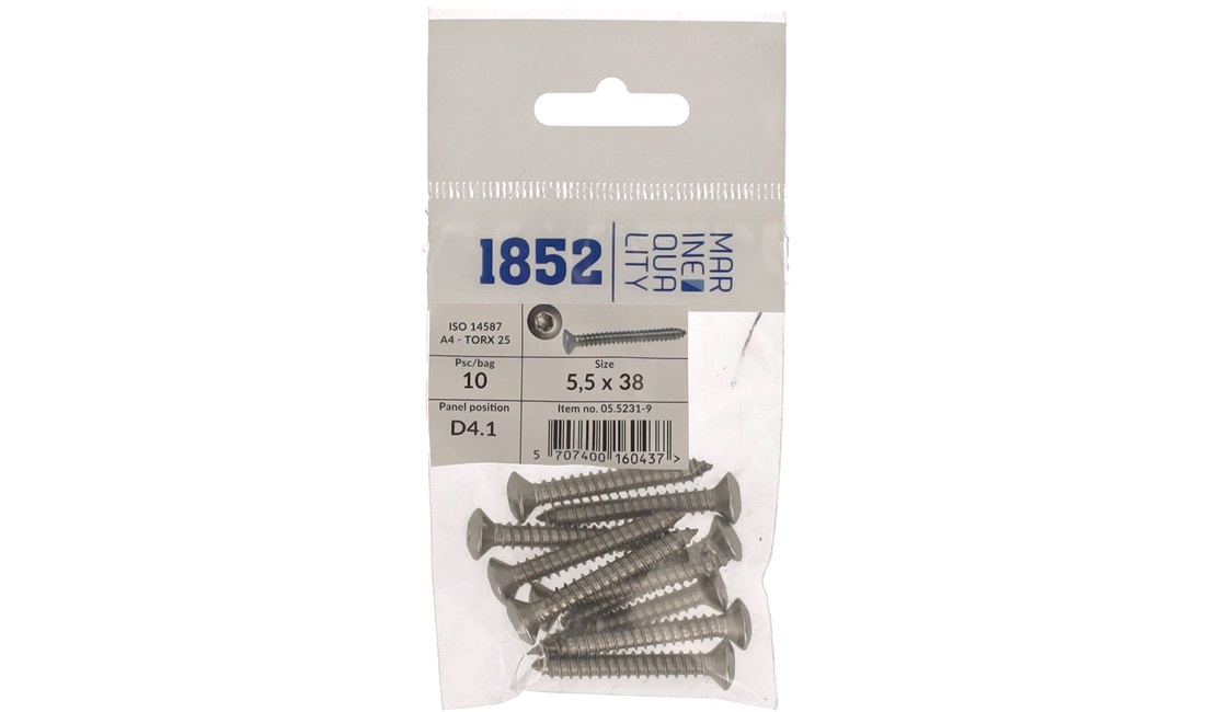 Skrue linsehoved 5,5x38 a4 torx 10 stk iso 9479-4
