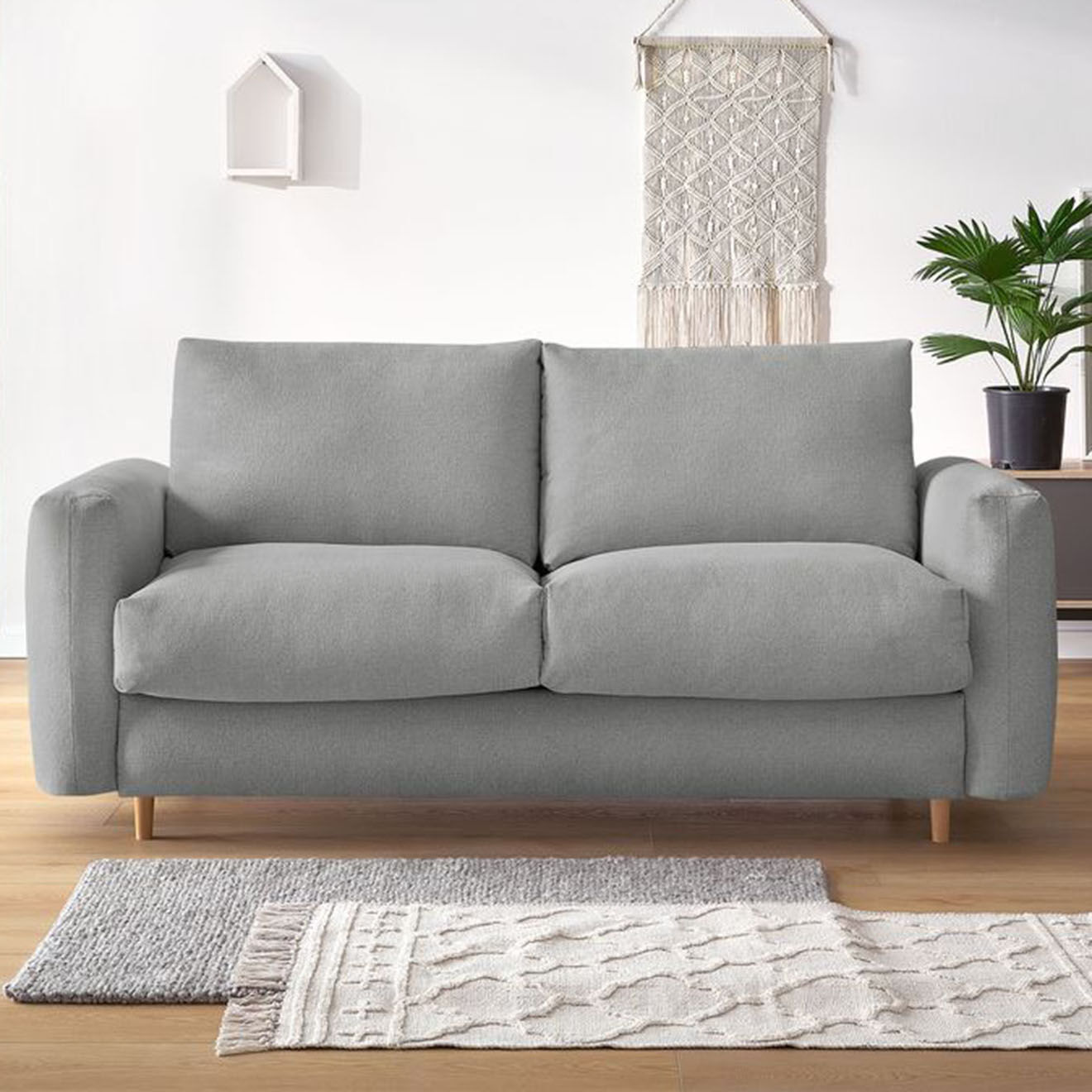 Bobochic Canapé droit cocoone convertible express  gris clair - 200x105x98 cm