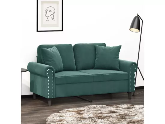 Canapé 2 places avec oreillers vert foncé 120 cm velours