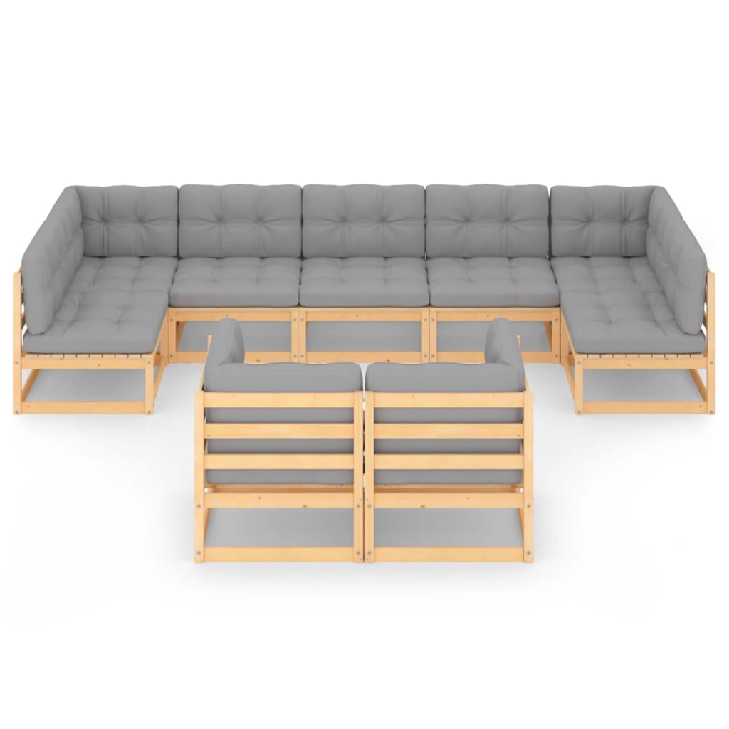 Salon de jardin meuble d'extérieur ensemble de mobilier 9 pièces avec coussins bois de pin massif