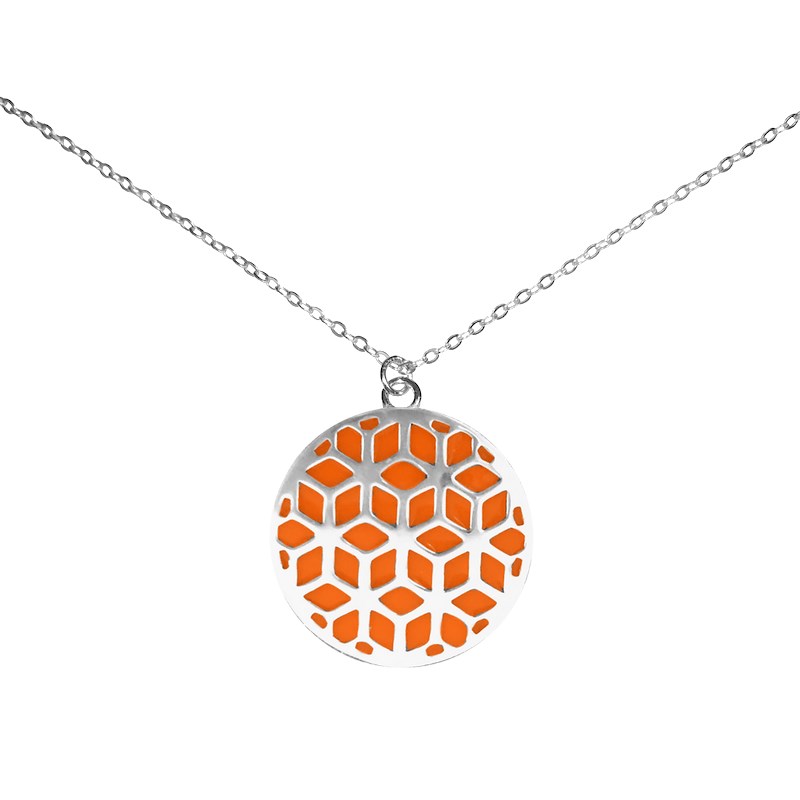 Collier en argent rhodié et émail orange