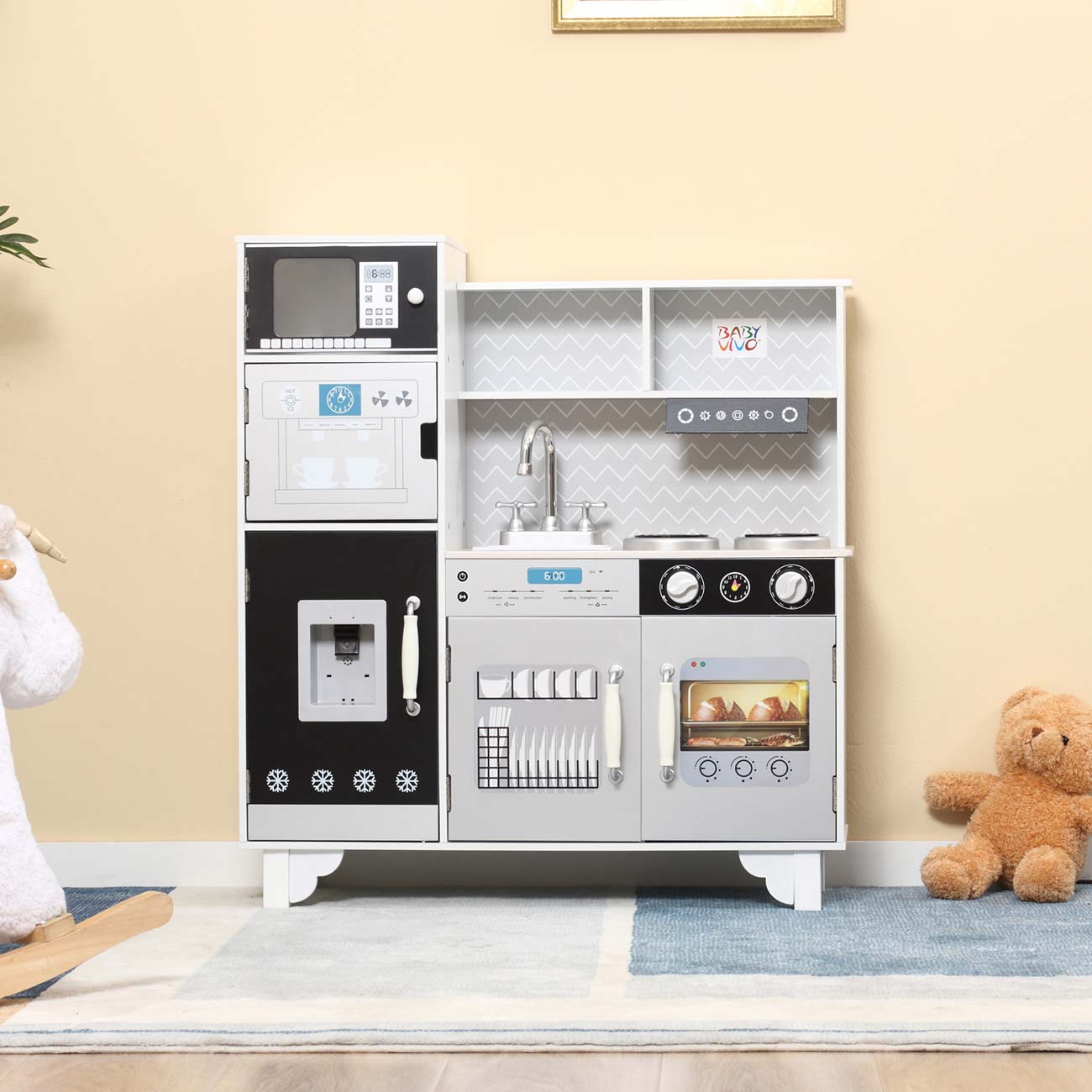 Baby Vivo Kinderküche Spielküche mit LED Licht und Sound Wasserspender - Mattheo in Weiß