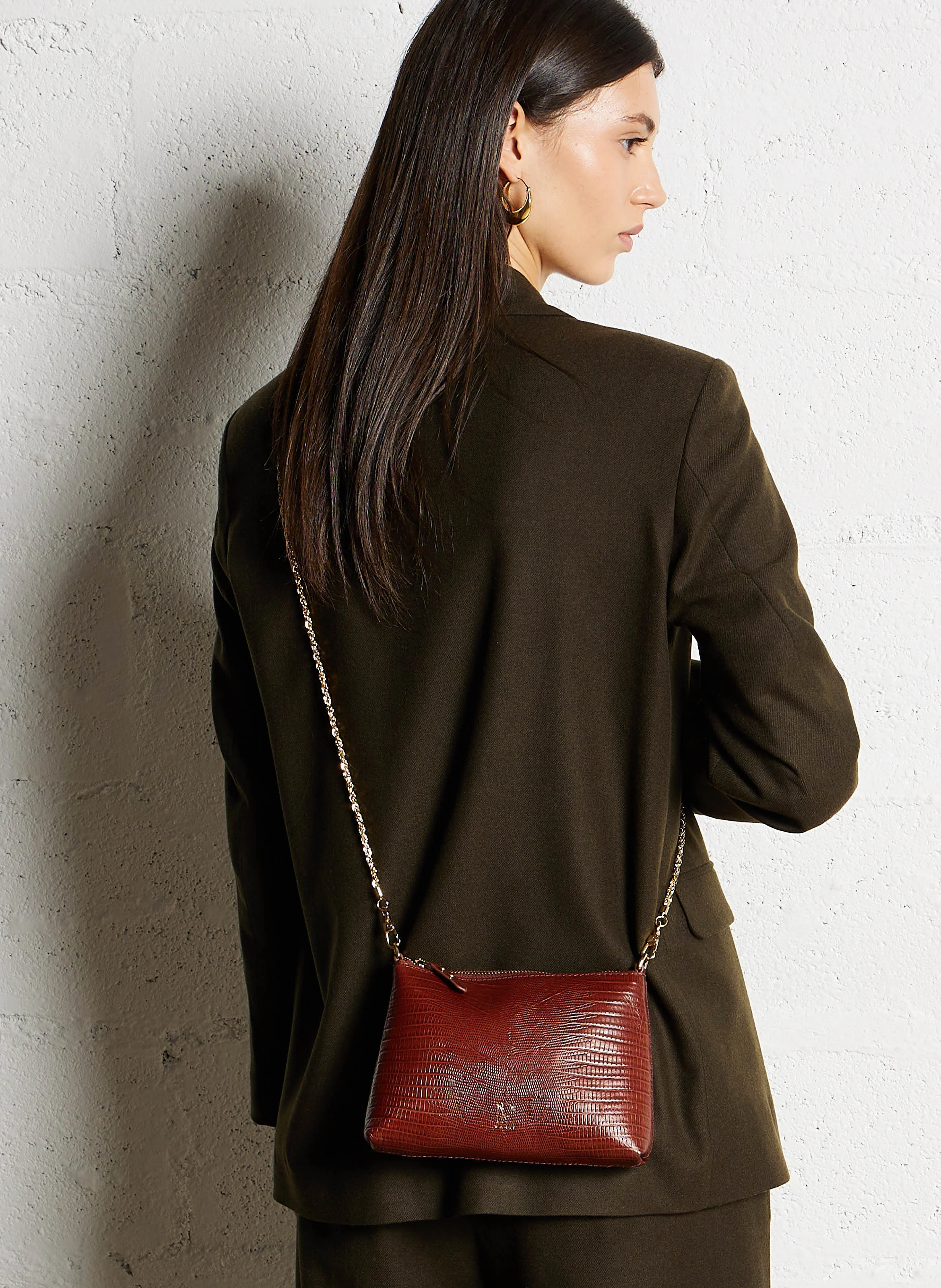 SERION - Sac pochette en cuir embossé serpent | Rouge