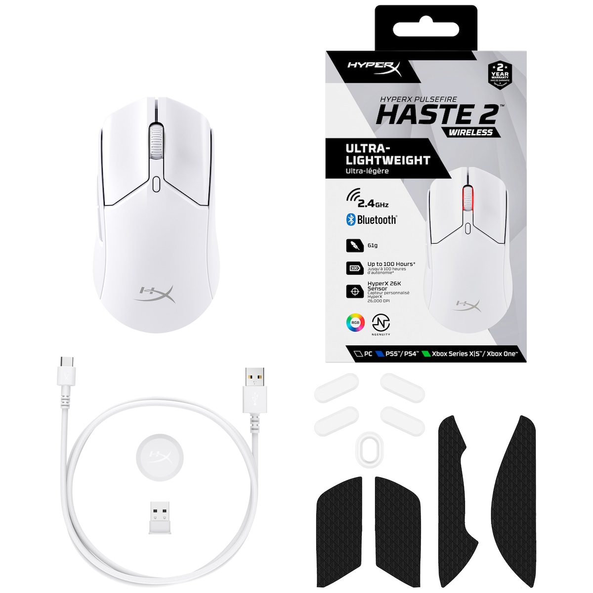 HyperX Pulsefire Haste 2 trådløs gamingmus (hvit)