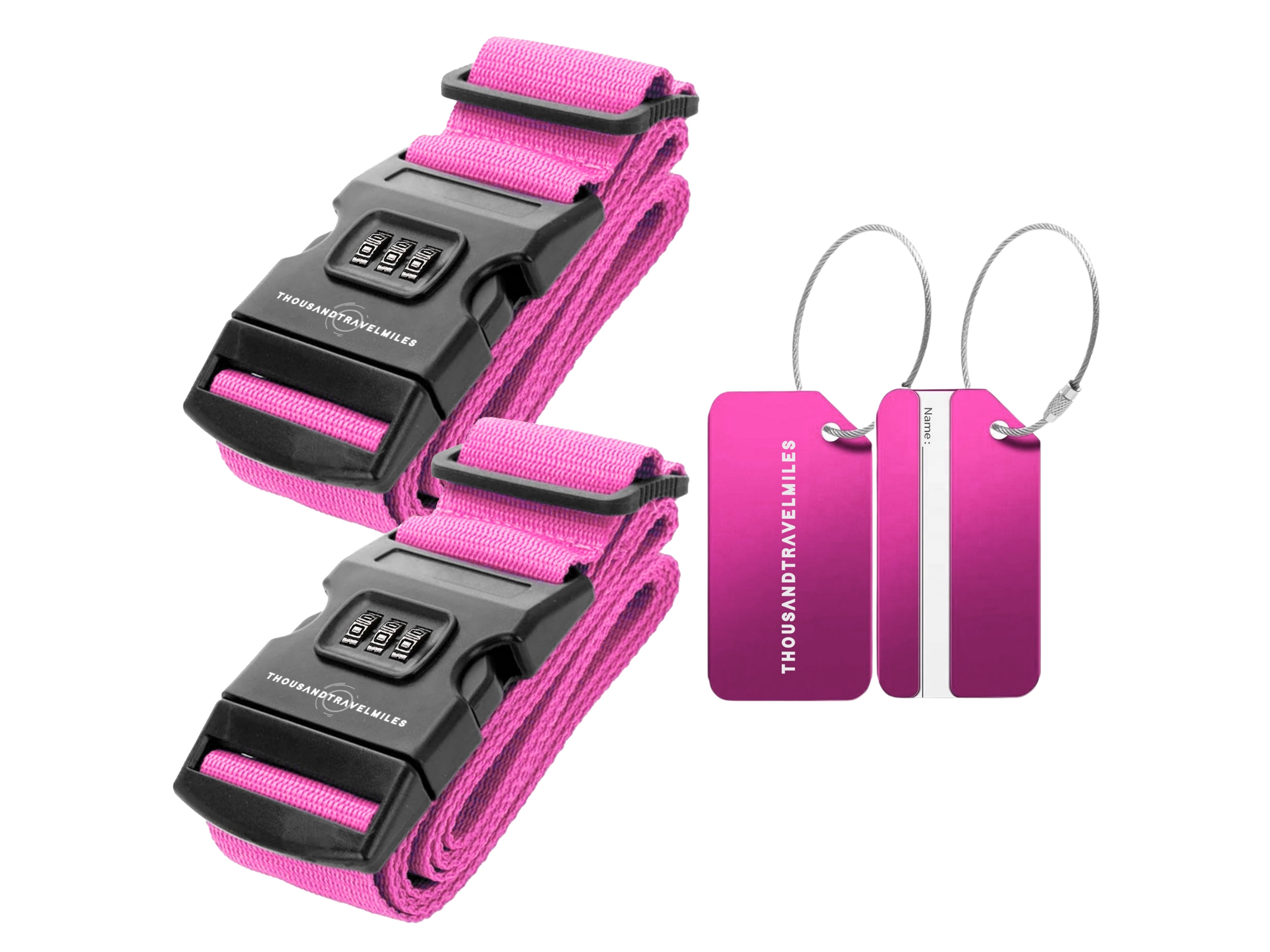 Thousandtravelmiles 2 kofferriemen met 2 bagagelabels - Pink