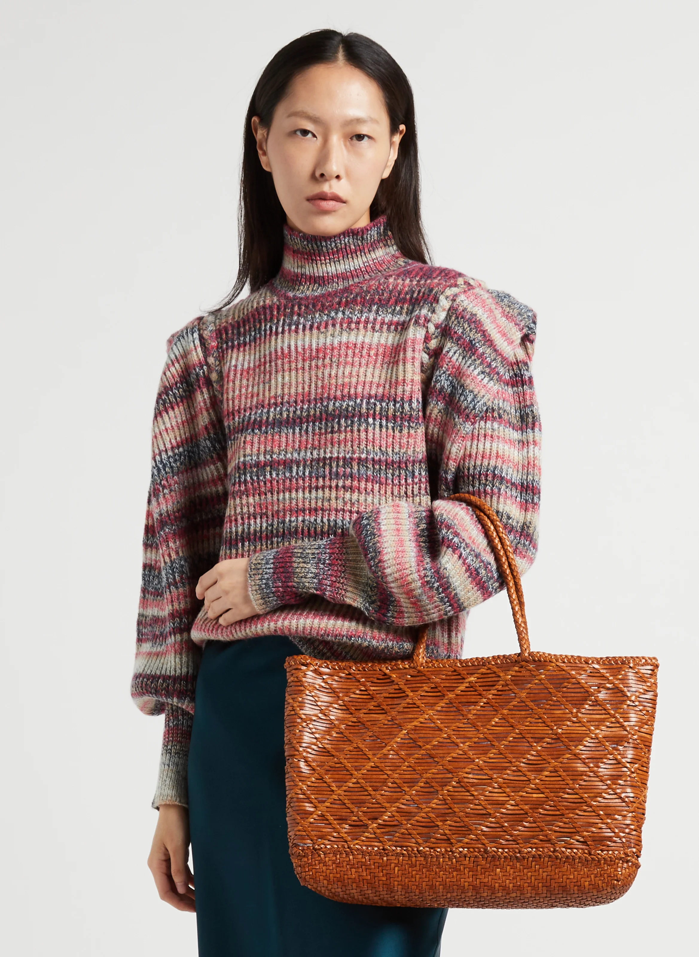 EW CORSO - Panier tissé en cuir | Marron